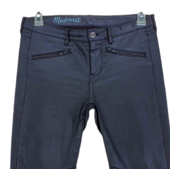Madewell Coated Black Moto Jeans Zip Ankles Pocket Skinny Womens 29 (33x28) - Picture 5 of 10